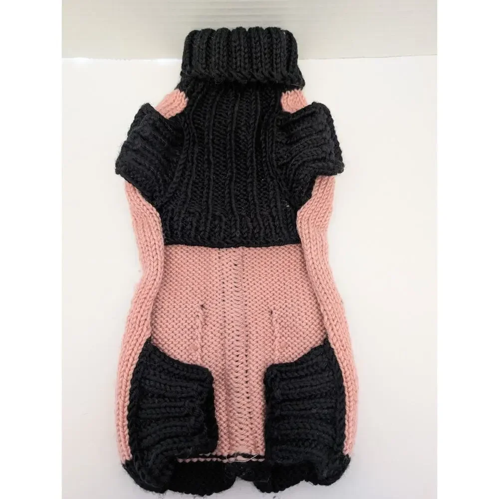 Sweet Valentine Pink Black Knit Dog Sweater Jacket Size 14 Button Front
